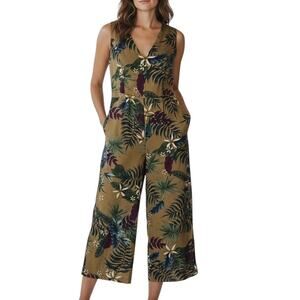Hallhuber Tropical Print Wide Leg Sleeveless Jumpsuit Brown Size 6